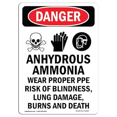 Signmission Safety Sign, OSHA Danger, 14" Height, Aluminum, Anhydrous Ammonia, Portrait OS-DS-A-1014-V-1029